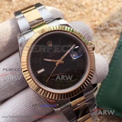 EW Factory Rolex 116334 Datejust II 41mm Black Roman Dial Fluted Bezel Oyster Band Swiss Cal.3136 Watch